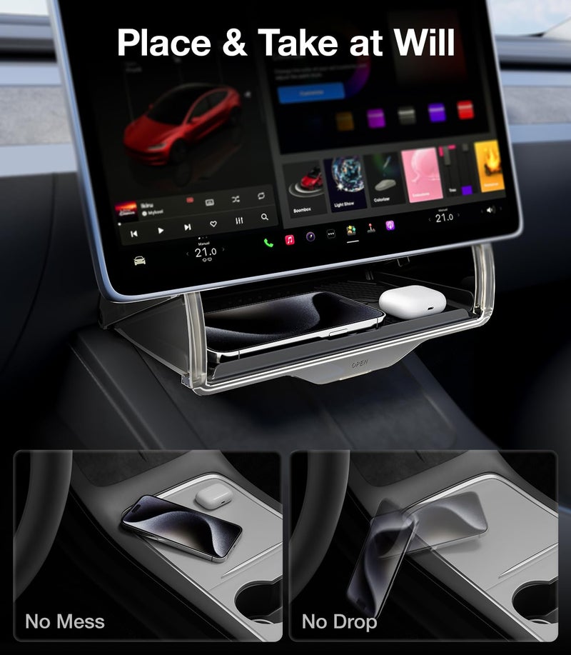 Wigoo Tesla Model Y Juniper Under Screen Storage Box [Hidden Design & Stable Installation] New Model Y Juniper Accessories  Center Console Organizer Tray for Model Y 2019~2025(Fit New Model Y) - Image 2